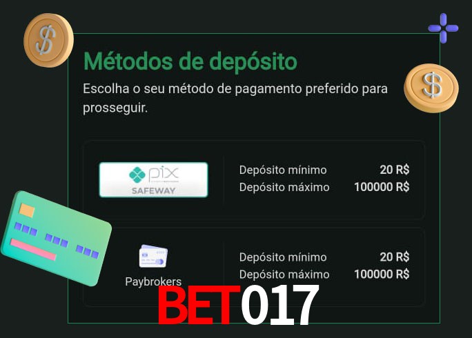 O cassino bet017 oferece uma grande variedade de métodos de pagamento